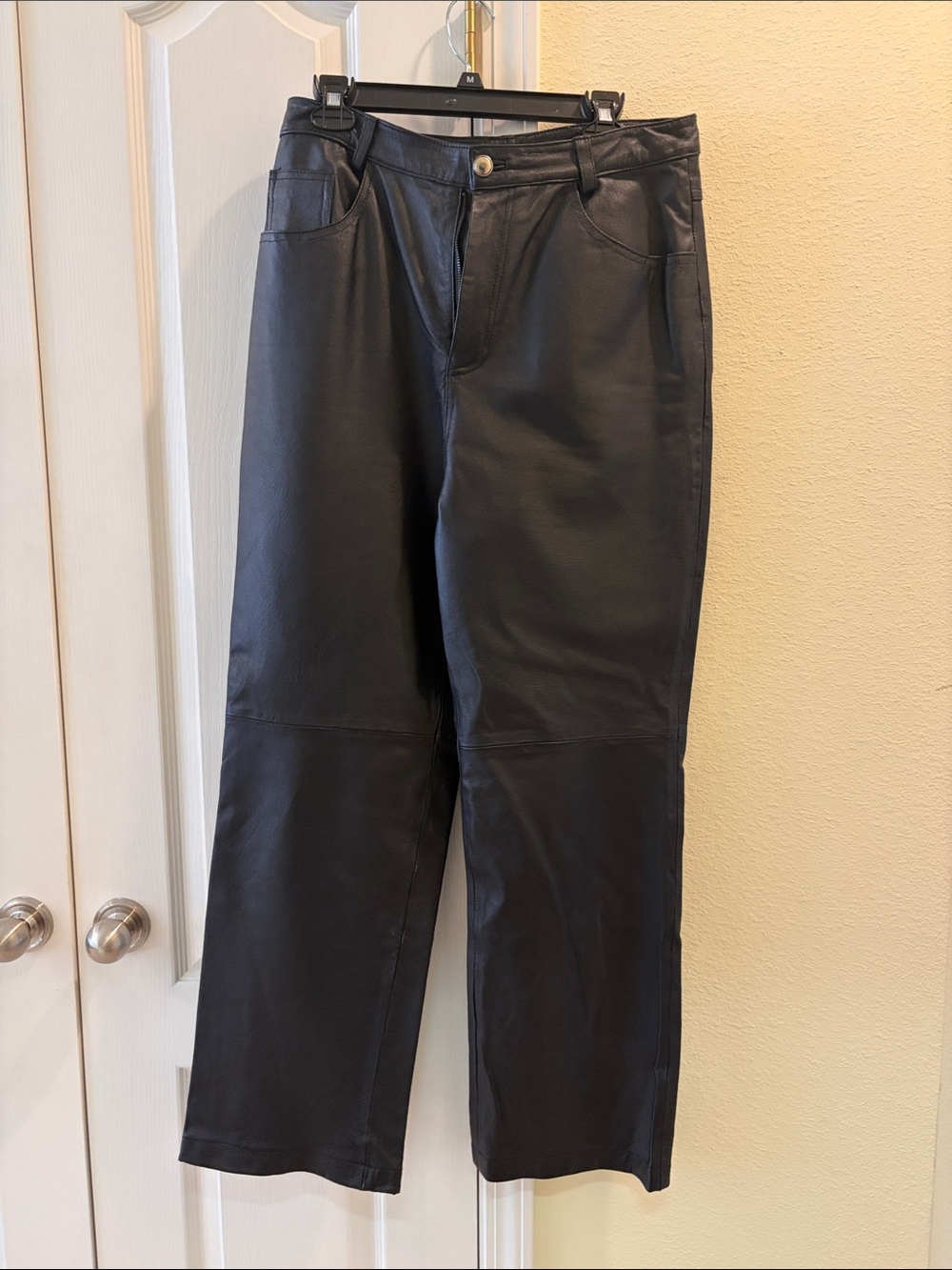 Vintage Women’s Straight-Leg 100% Leather Pants - Black